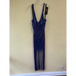Vivance by Cassandra Stone Dazzling Royal Blue Beaded Fringe Dress – Size M